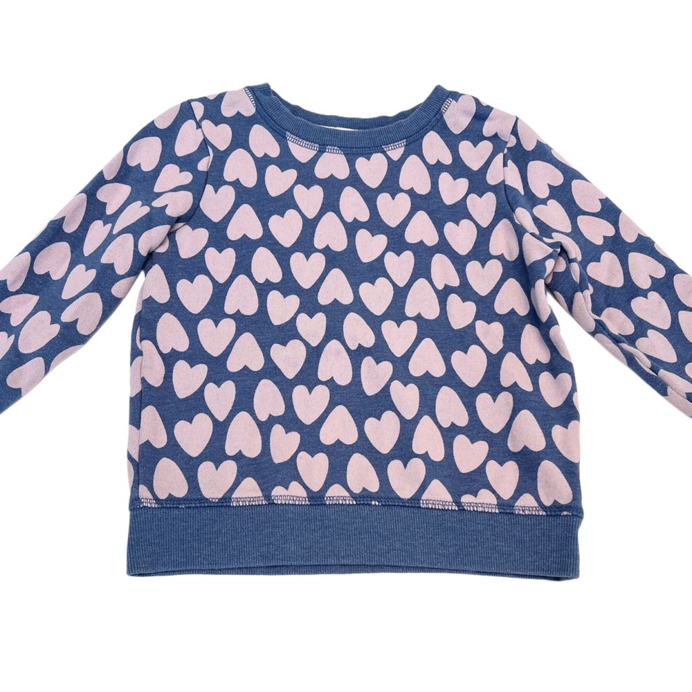Cat & Jack Fleece Lined Kids Navy and Pink Heart Pattern Sweatshirt | Girls 5T - Picture 2 of 7